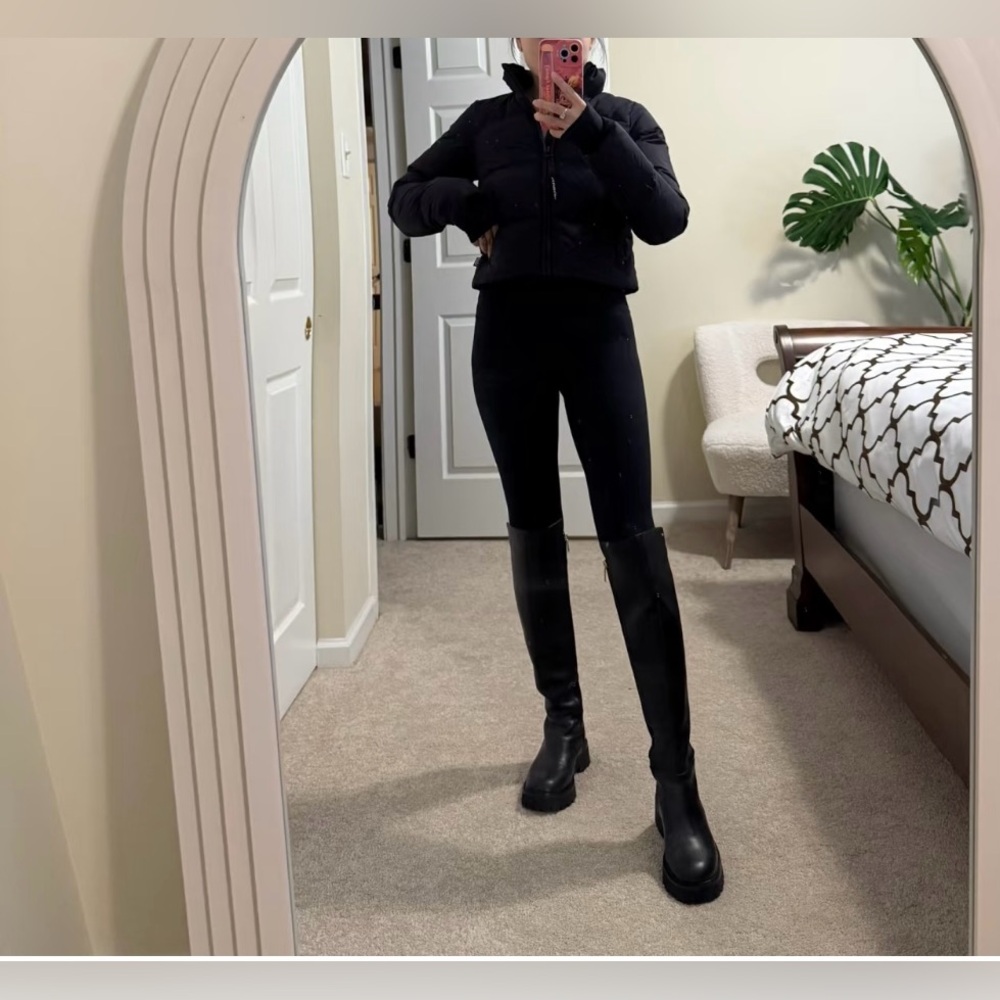 Vera Wang Evan Riding Boot  Black Leather Tall Riding‎ Moto (Sz 9.5）